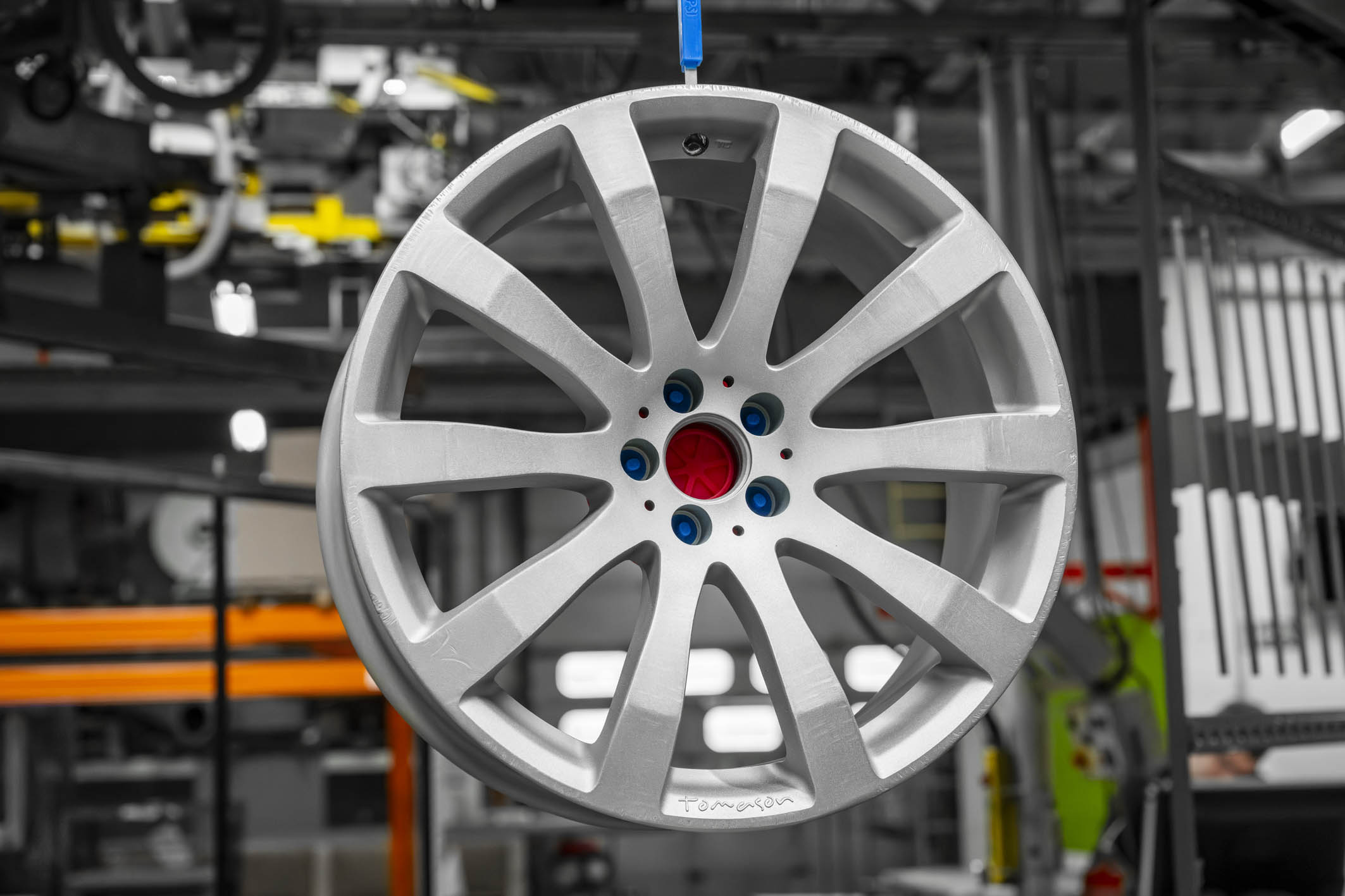 EPSI Wheel Masking Kit installed on an automotive wheel to protect hub surfaces during finishing